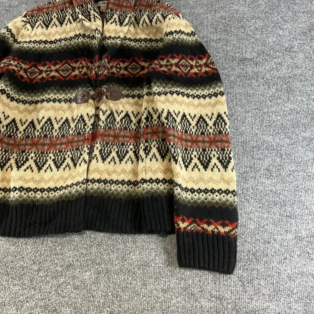 Susan Bristol Mens Wool Fair Isle Toggle Cardigan Sweater Shawl Collar L Black